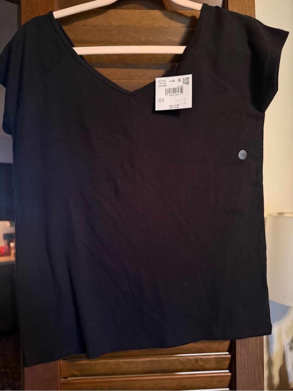 Nwt Double V-Neck Ribbed Tee Black American Eagle Xl